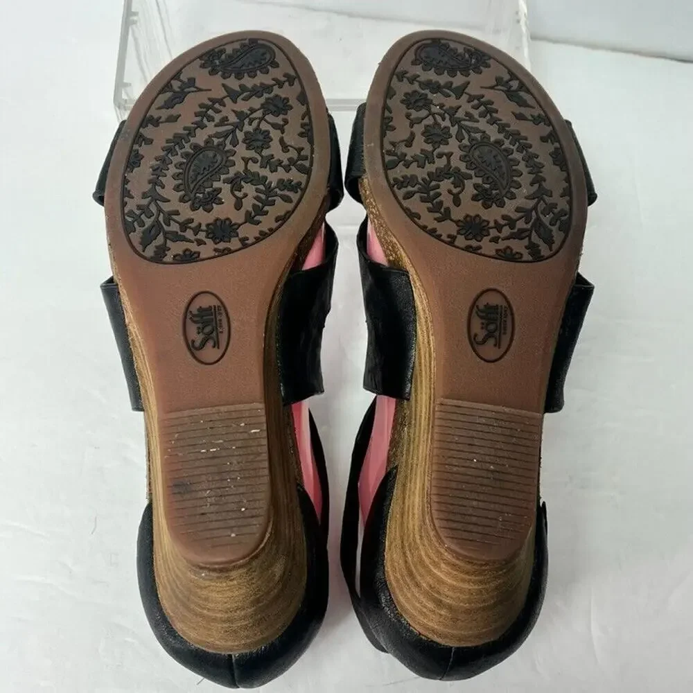 Sofft Sandals Womens 9M Black Leather Crukis Wedge Cushioned Open Toe Adjustable
